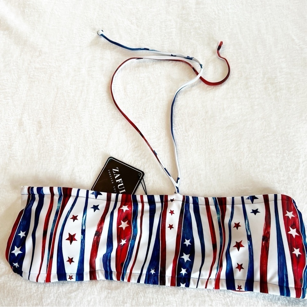 NEW Zaful Bikini Top size 6 Red White Blue Stars Stripes